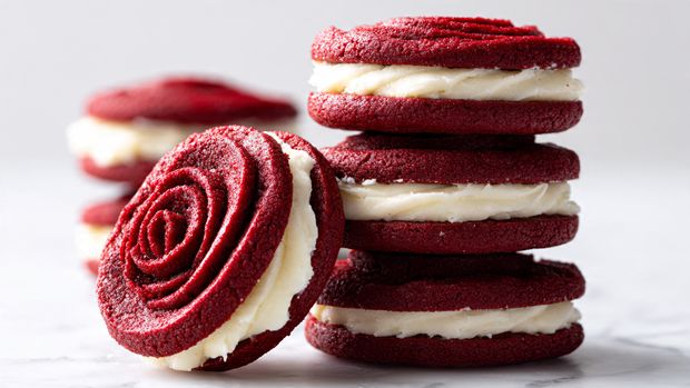 Elegant Red Velvet Rose Swirl Cookies - Recipe Image
