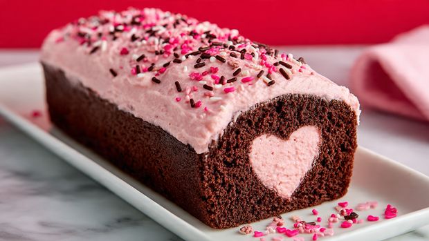 Hidden Heart Chocolate Strawberry Surprise Cake - Recipe Image