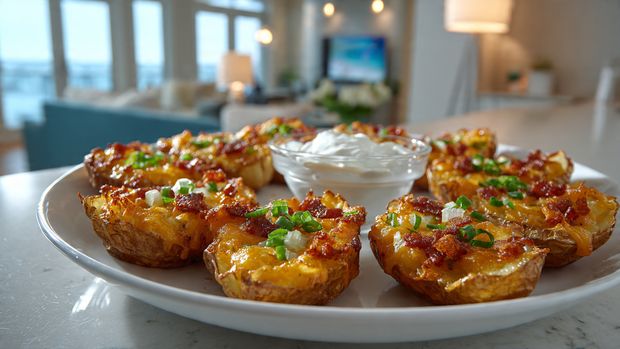 Loaded Cheesy Potato Skins with Bacon Crunch Recipe - Recipe Image