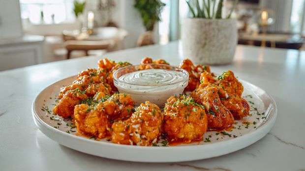 Spicy Buffalo Cauliflower Bites with Ranch Dip Recipe - Recipe Image