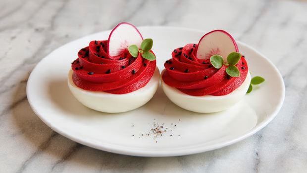 Romantic Valentine’s Red Day Deviled Eggs Recipe - Recipe Image