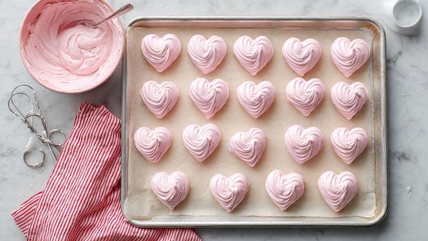 Fluffy Strawberry Cloud Meringue Hearts - Recipe Image