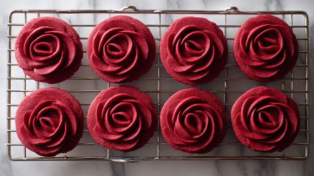 Elegant Red Velvet Rose Swirl Cookies - Recipe Image