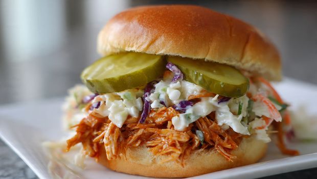 BBQ Chicken Sandwich with Cilantro Slaw and Pickles Recipe