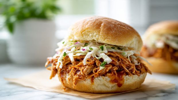 Pulled BBQ Chicken Sliders with Coleslaw Recipe - Recipe Image