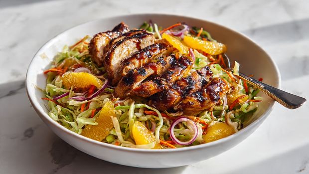 Hot Honey BBQ Chicken Thighs with Citrus Slaw Salad Recipe