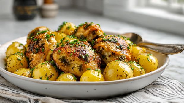 One-Pan Garlic Chicken & Potatoes for Date Night Recipe - Recipe Image