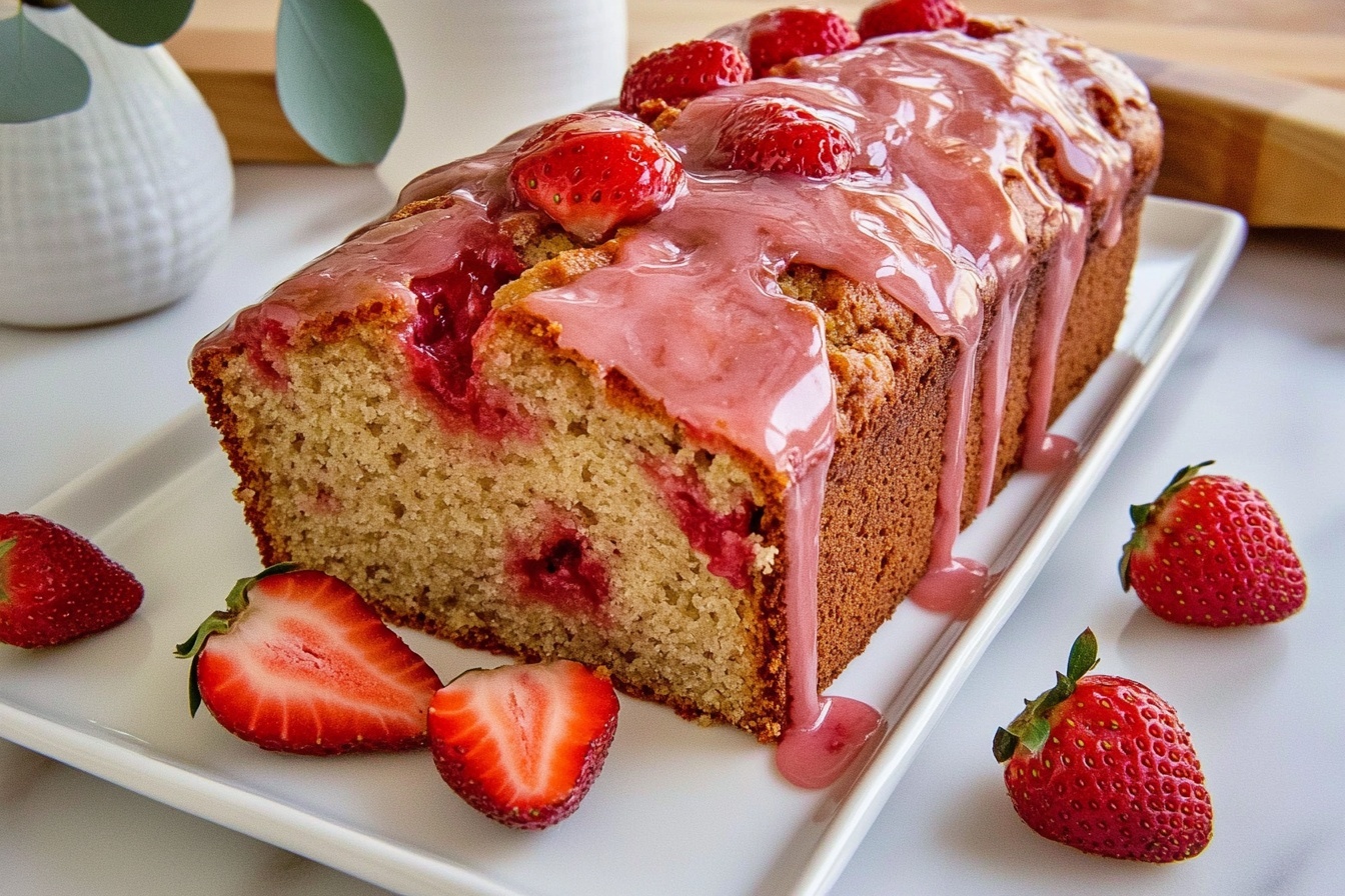 Strawberry Banana Bread with Strawberry Glaze Recipe