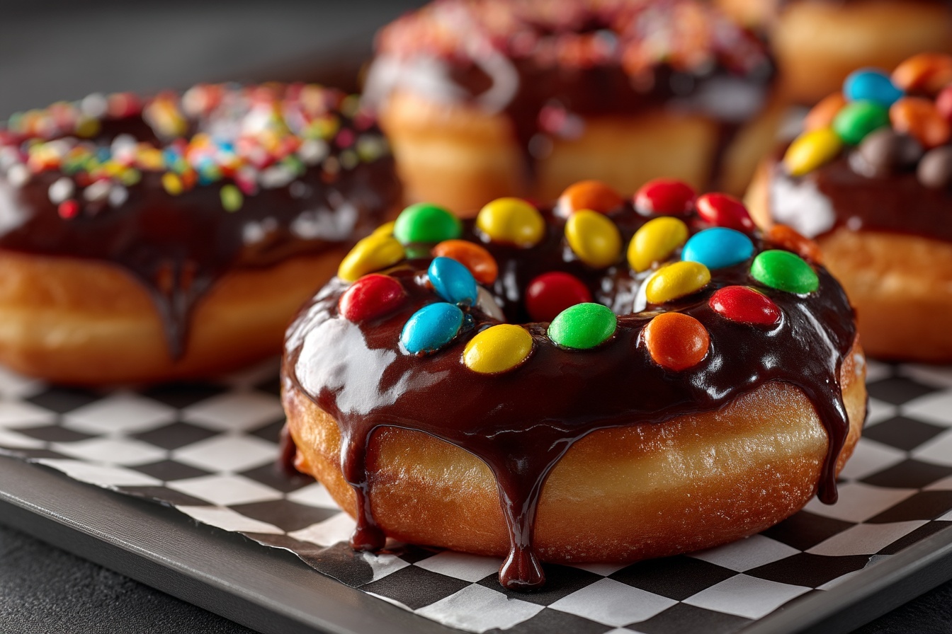 Chocolate Slim Shady Donuts: Bakery-Style Chocolate Glazed Donuts with Colorful Candy Topping Recipe
