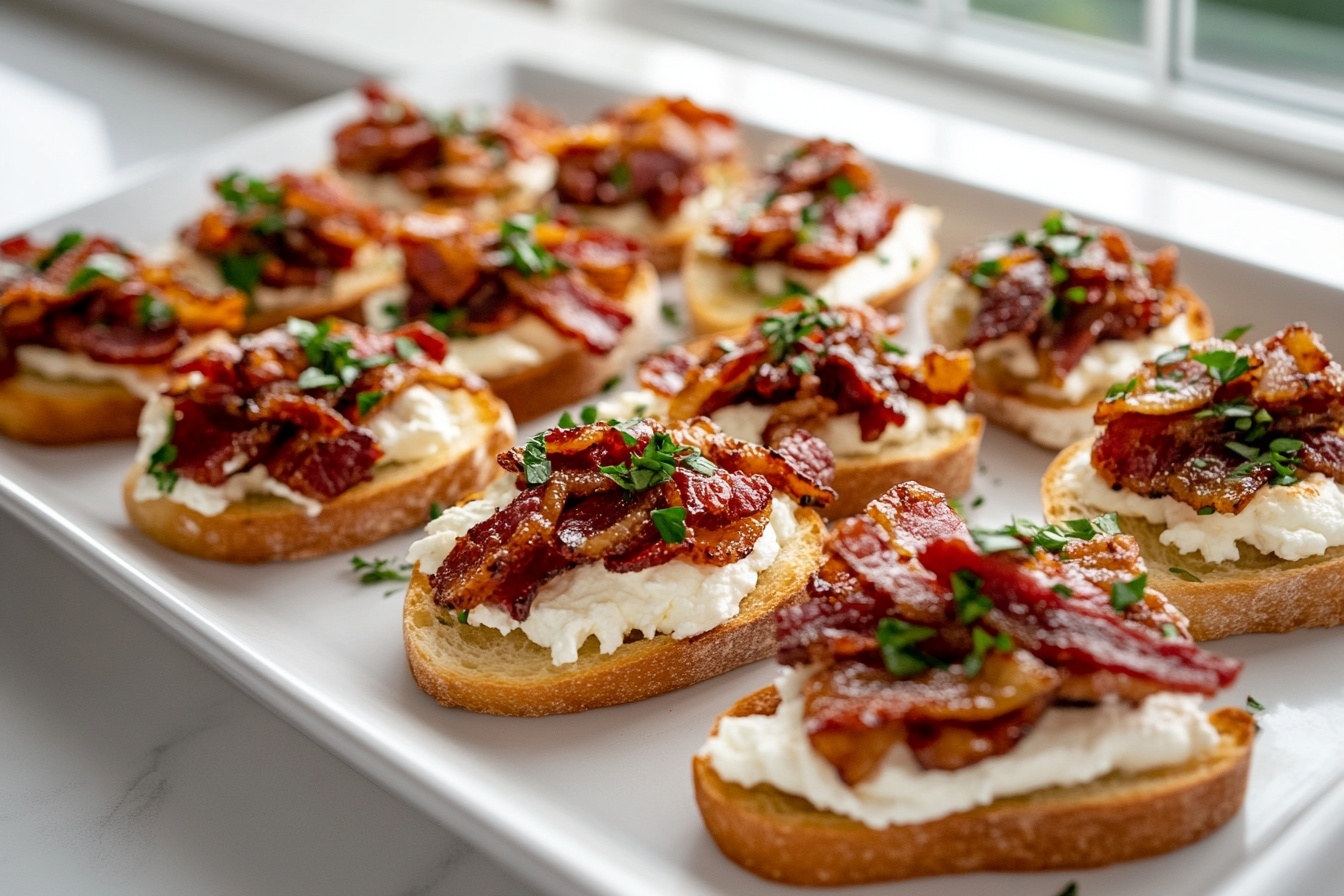 Million Dollar Bacon Goat Cheese Appetizer Log with Crostini and Hot Honey Drizzle Recipe