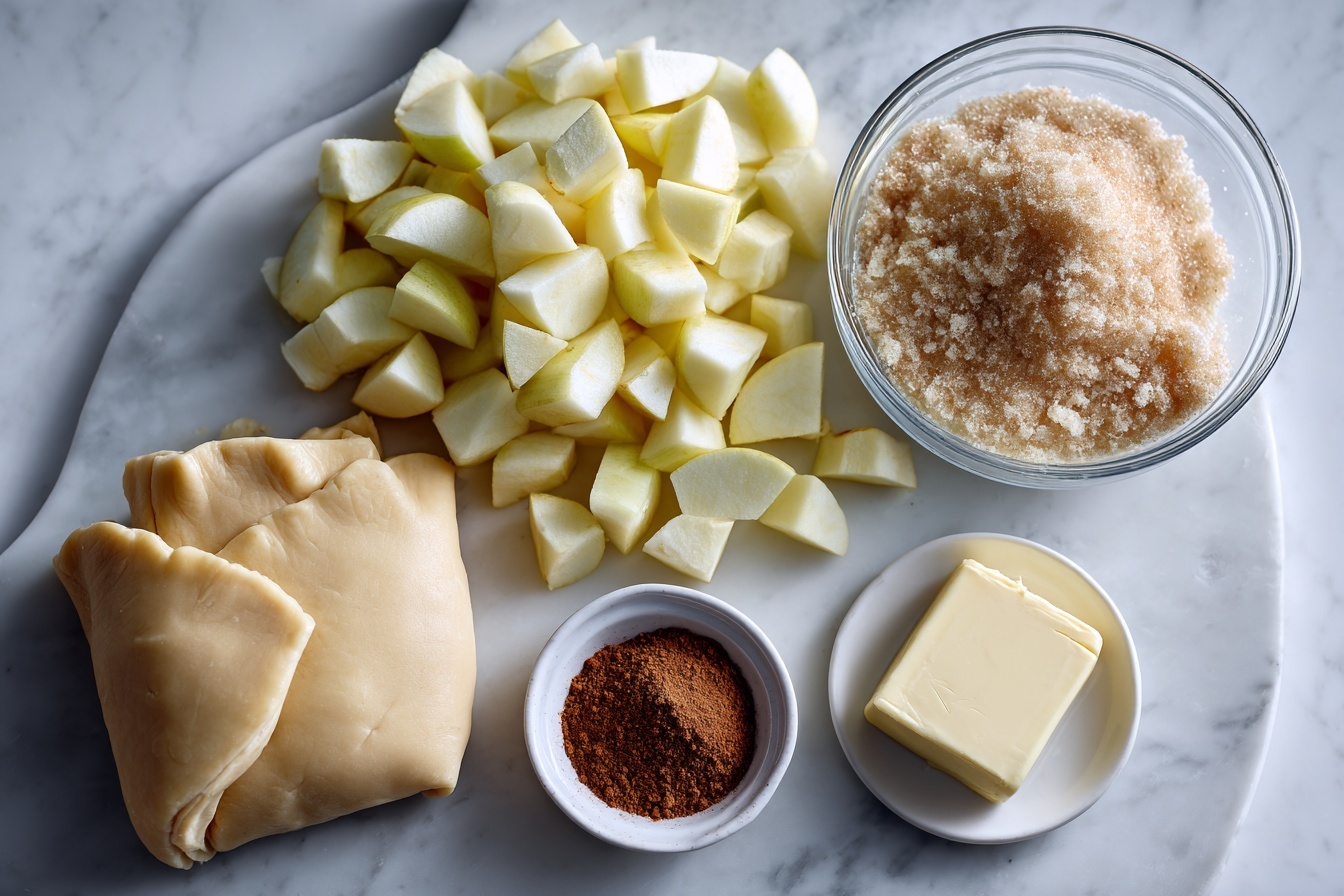 Single white plate with one golden-brown hand pie resting slightly open to reveal warm, spiced apple filling with tender chunks inside, flaky layered crust dusted lightly with sugar, close-up 3/4 angle emphasizing the depth and texture of the pie on a white marble surface, natural soft directional daylight illuminating the warm tones and inviting interior, styled elegantly as an individual serving ready to eat, garnished with a small fresh apple slice on the side for color contrast, food stylist presentation --stylize 150 --ar 3:2 REALISTIC STYLE IMAGE| TAGS: High-end food photography, clean composition, dramatic lighting, luxurious, elegant, mouth-watering, indulgent, gourmet | CAMERA: Nikon Z7 | FOCAL LENGTH: 50mm | SHOT TYPE: Close-up | COMPOSITION: 3/4 angle | LIGHTING: Soft directional light | PRODUCTION: Food Stylist | TIME: Daytime I LOCATION TYPE: Kitchen near windows
