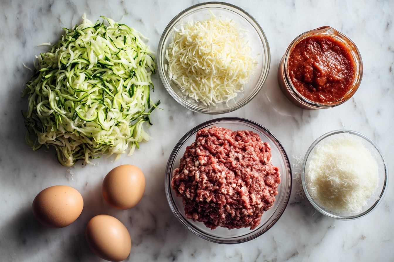 Rectangular white ceramic baking dish filled with a richly layered zucchini lasagna, showcasing vibrant layers of thinly sliced zucchini, ground meat in a savory tomato sauce, red and yellow bell peppers, and melted golden mozzarella cheese bubbling on top, garnished with fresh chopped parsley, presented as a whole uncut casserole on a white marble kitchen countertop, captured with natural soft directional daylight highlighting the textures and colors, styled to emphasize indulgent and gourmet appeal, photographed as a hero shot from a 3/4 angle. REALISTIC STYLE IMAGE| TAGS: High-end food photography, clean composition, dramatic lighting, luxurious, elegant, mouth-watering, indulgent, gourmet | CAMERA: Nikon Z7 | FOCAL LENGTH: 50mm | SHOT TYPE: Close-up | COMPOSITION: 3/4 angle | LIGHTING: Soft directional light | PRODUCTION: Food Stylist | TIME: Daytime I LOCATION TYPE: Kitchen near windows --stylize 150 --ar 3:2