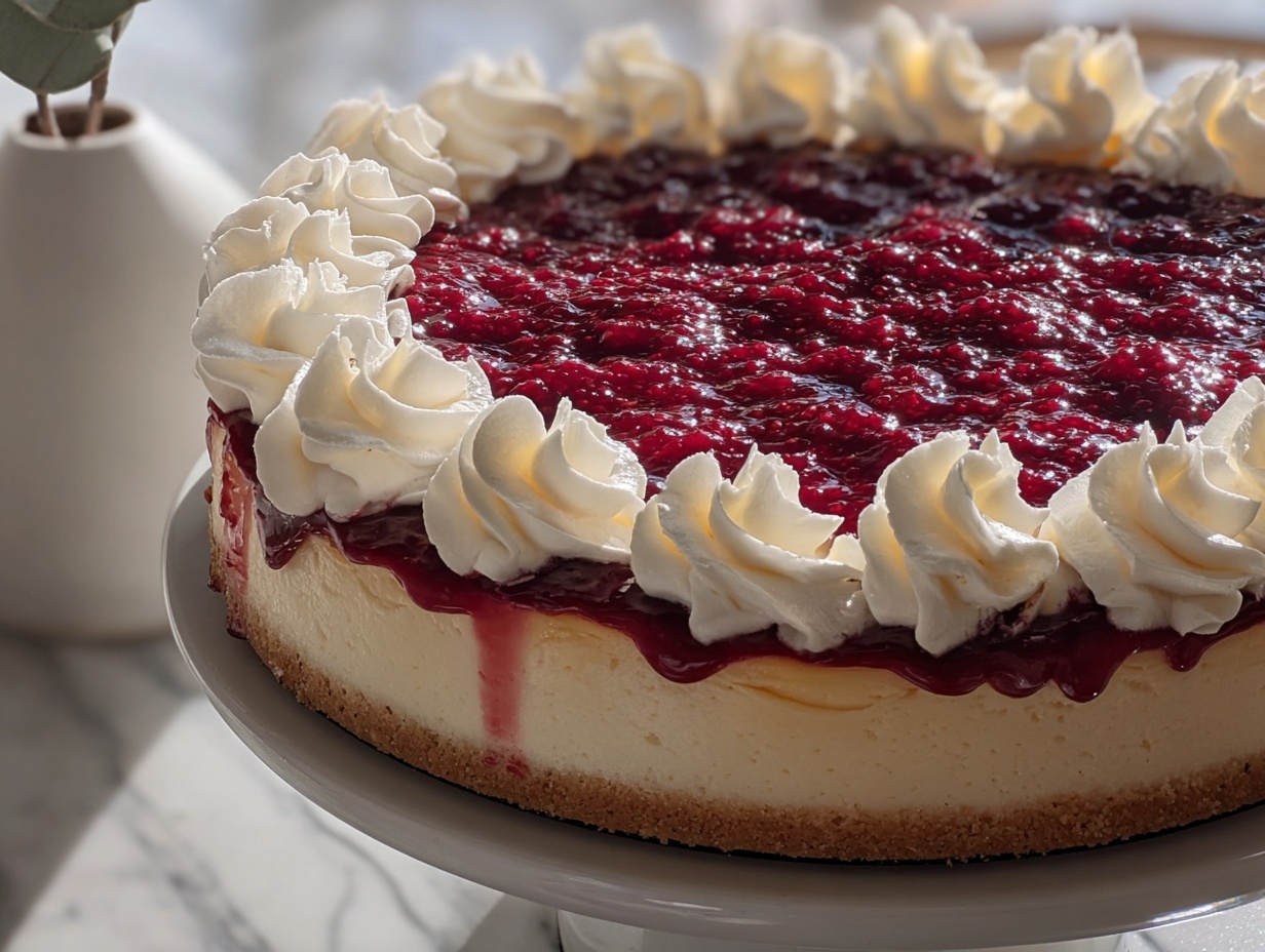 Creamy Baked Raspberry Cheesecake with Vibrant Raspberry Topping Recipe