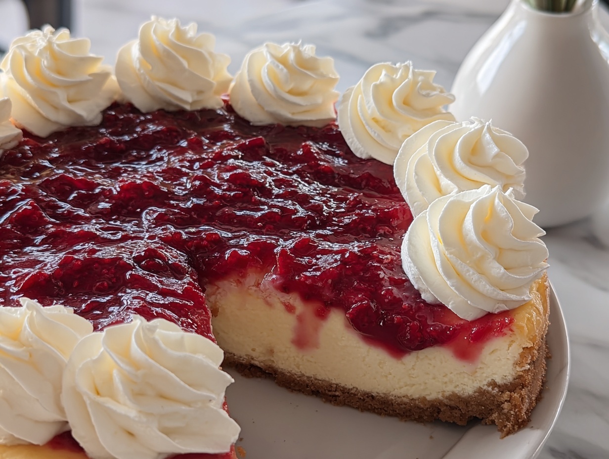 Creamy Baked Raspberry Cheesecake with Vibrant Raspberry Topping Recipe 4 Creamy Baked Raspberry Cheesecake with Vibrant Raspberry Topping Recipe - Recipe Image