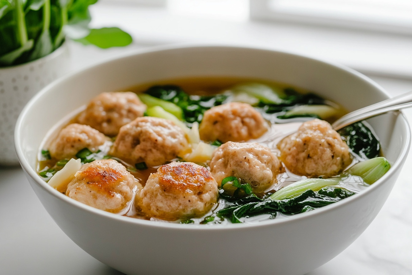 Ginger Chicken Meatball Soup with Bok Choy Recipe 6 Ginger Chicken Meatball Soup with Bok Choy Recipe - Recipe Image