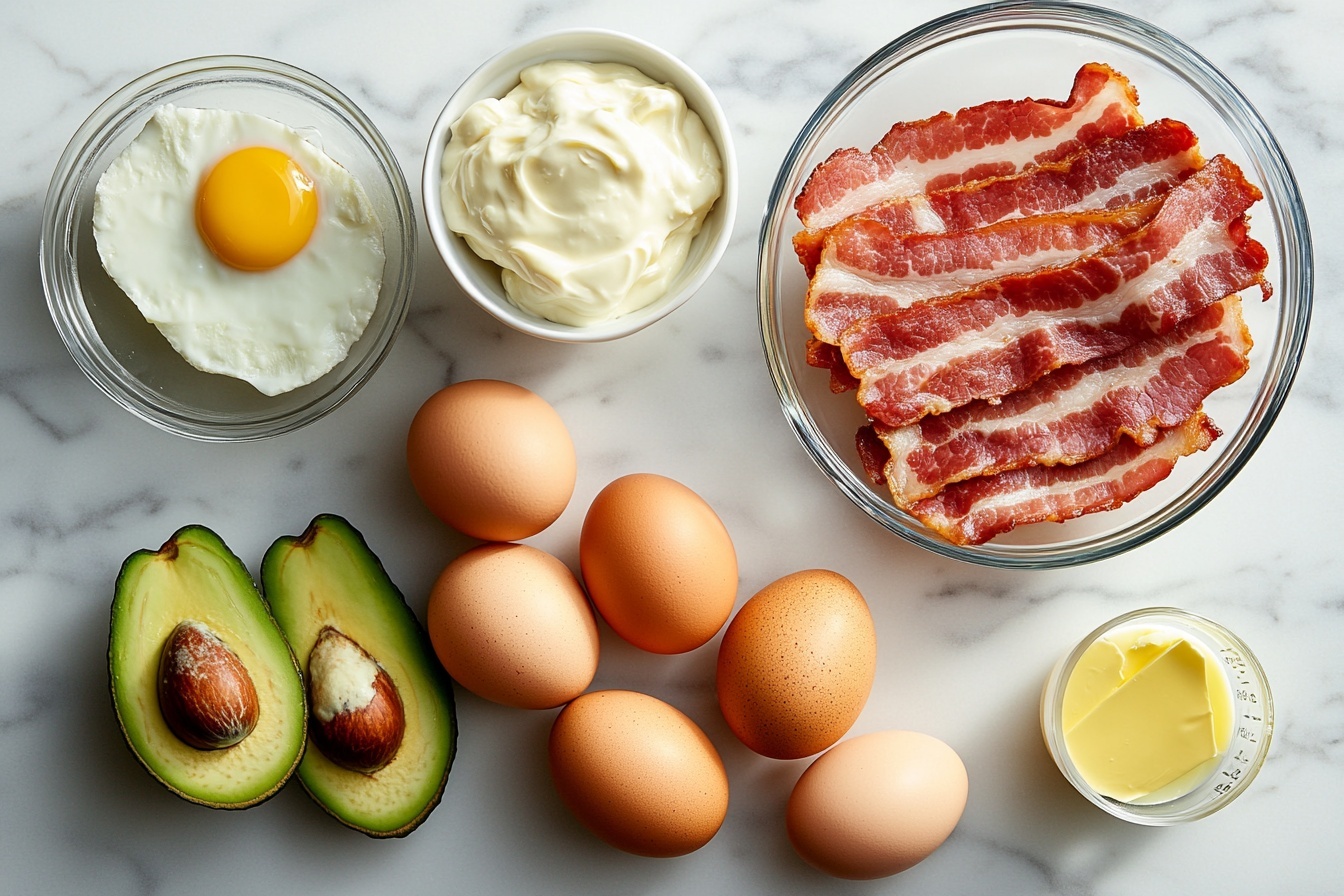 Single plated serving of a gourmet breakfast sandwich on a toasted English muffin, featuring a thick, fluffy folded yellow egg layer paired with crispy sausage patty underneath, generously drizzled with creamy, slightly spicy orange sauce speckled with black pepper, fresh chopped chives sprinkled on top, visible melty cheese oozing at the edges, angled close-up shot revealing the soft texture of the muffin interior and the hearty layers inside, presented on a clean white plate resting on a white marble surface, natural soft daylight enhancing the warm colors and textures, styled for a luxurious and indulgent morning meal experience. REALISTIC STYLE IMAGE| TAGS: High-end food photography, clean composition, dramatic lighting, luxurious, elegant, mouth-watering, indulgent, gourmet | CAMERA: Nikon Z7 | FOCAL LENGTH: 50mm | SHOT TYPE: Close-up | COMPOSITION: 3/4 angle | LIGHTING: Soft directional light | PRODUCTION: Food Stylist | TIME: Daytime I LOCATION TYPE: Kitchen near windows --stylize 150 --ar 3:2