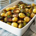 Roasted Baby Potatoes with Brussels Sprouts, Pancetta, and Balsamic Drizzle Recipe
