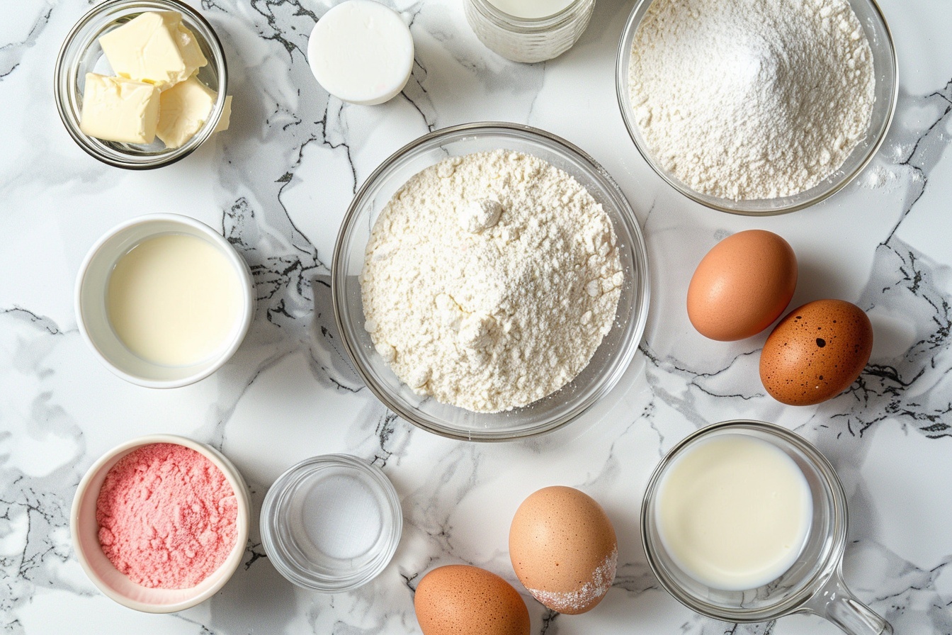 Single slice of rich red velvet cake with thick layers of pale pink frosting revealing a moist, dense crumb and smooth creamy filling, topped with delicate rosettes of frosting and sprinkled with fine red velvet crumbs, beautifully plated on a pristine white plate set on a white marble surface, close-up 3/4 angle showcasing the detailed texture and inviting layers, natural soft directional daylight enhancing the luxurious and indulgent appearance, styled elegantly as if from a high-end food blog REALISTIC STYLE IMAGE| TAGS: High-end food photography, clean composition, dramatic lighting, luxurious, elegant, mouth-watering, indulgent, gourmet | CAMERA: Nikon Z7 | FOCAL LENGTH: 50mm | SHOT TYPE: Close-up | COMPOSITION: 3/4 angle | LIGHTING: Soft directional light | PRODUCTION: Food Stylist | TIME: Daytime I LOCATION TYPE: Kitchen near windows --stylize 150 --ar 3:2