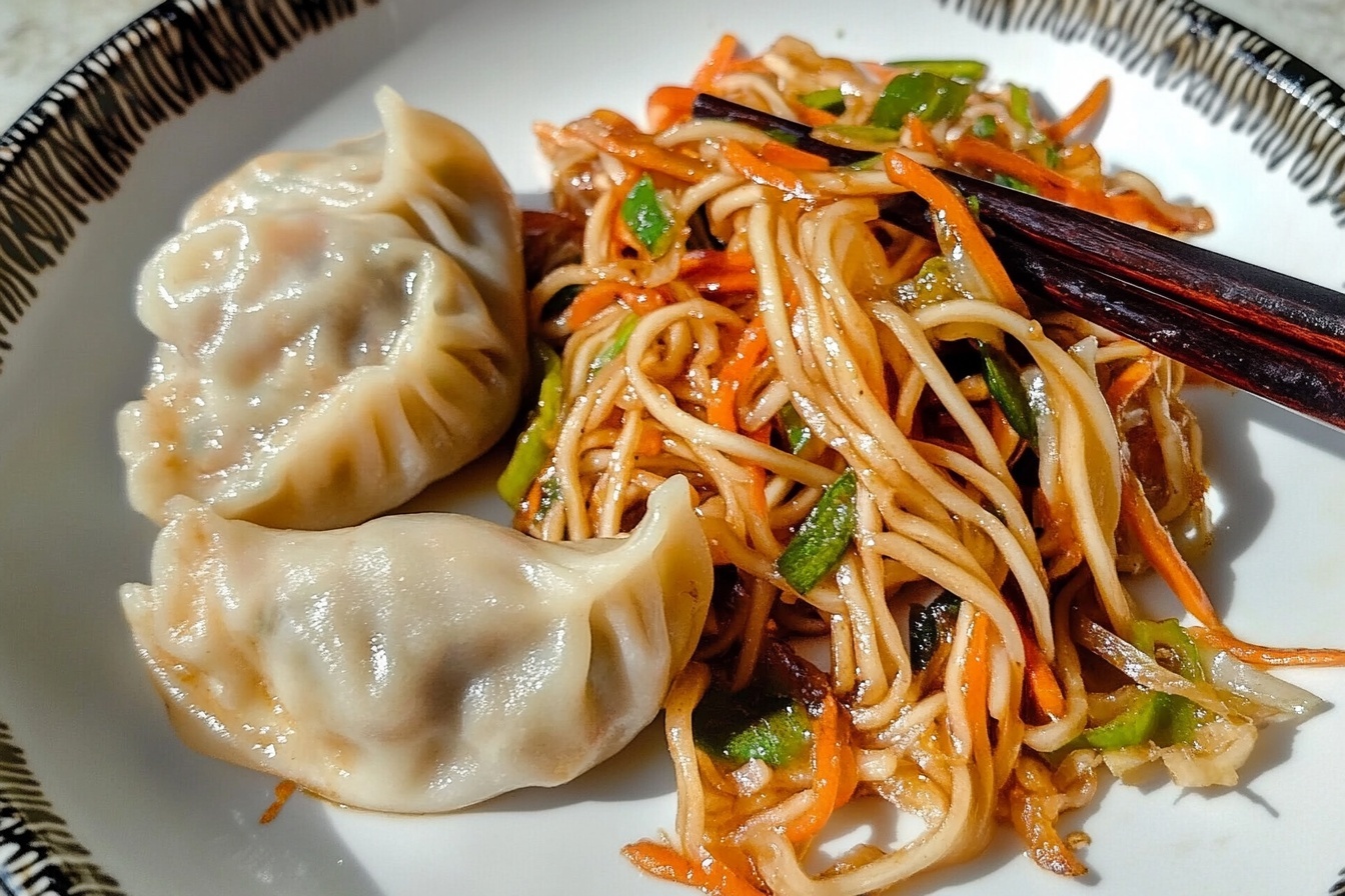 Chow Mein Noodles with Dumplings Recipe