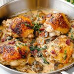 Chicken Thighs with Creamy Bacon Mushroom Thyme Sauce Recipe
