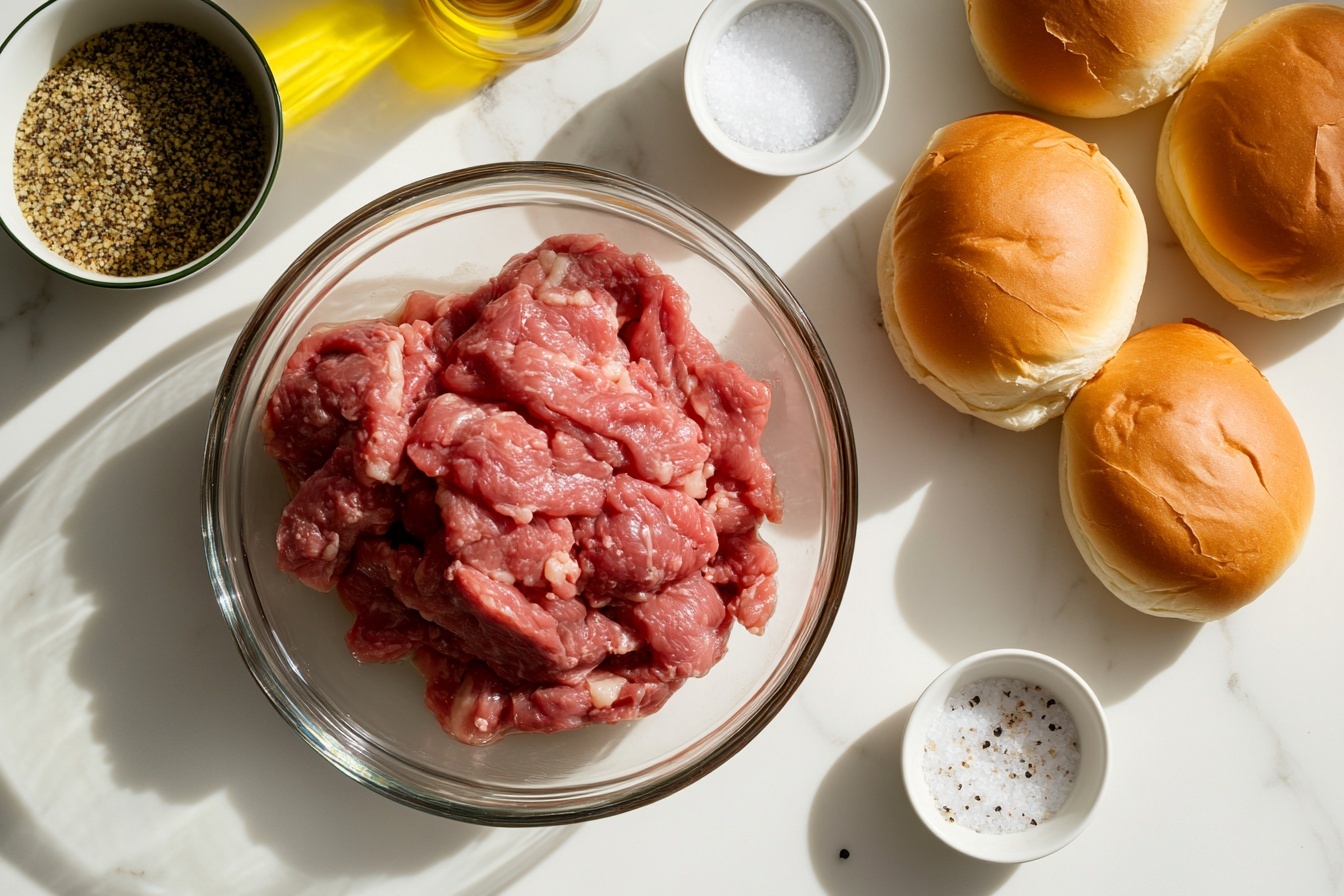 A whole, large sub sandwich on a white ceramic platter, showcasing fluffy soft white hoagie bread stuffed with generous layers of seasoned ground beef, melted cheddar cheese, crisp fresh lettuce, and thick slices of ripe tomato, all evenly spread with creamy mayonnaise, photographed from a 3/4 angle on a white marble countertop with natural soft directional light capturing the vibrant colors and textures. REALISTIC STYLE IMAGE| TAGS: High-end food photography, clean composition, dramatic lighting, luxurious, elegant, mouth-watering, indulgent, gourmet | CAMERA: Nikon Z7 | FOCAL LENGTH: 50mm | SHOT TYPE: Close-up | COMPOSITION: 3/4 angle | LIGHTING: Soft directional light | PRODUCTION: Food Stylist | TIME: Daytime I LOCATION TYPE: Kitchen near windows --stylize 150 --ar 3:2