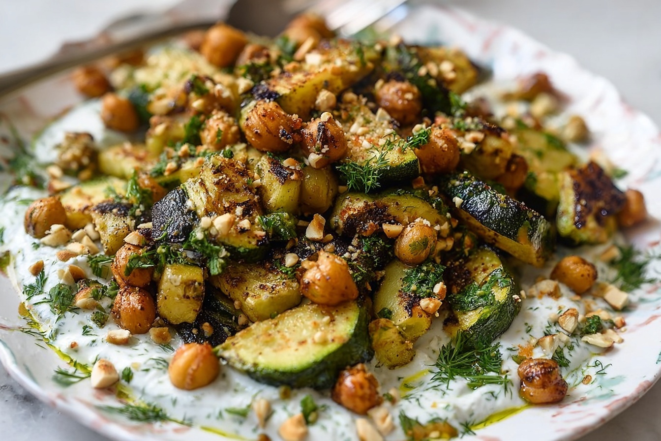 Roasted Zucchini, Chickpea, & Avocado Salad with Tzatziki Recipe