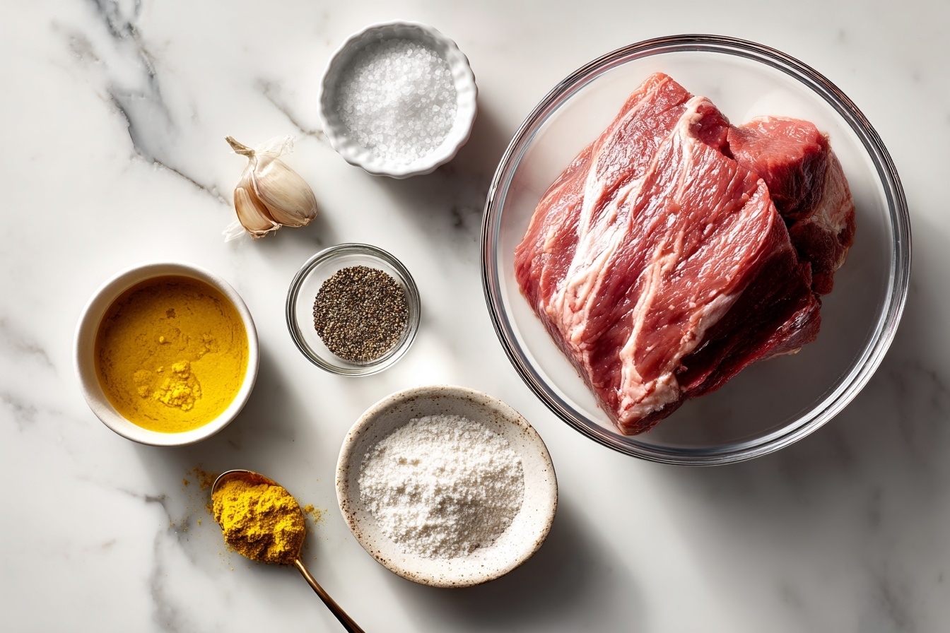 Smoked Corned Beef Recipe 5 Single white plate featuring one plated serving of sliced pepper-crusted pastrami, angled to reveal tender, pink interior with visible marbling and a coarse, spiced black pepper crust, accompanied by two thin slices of white bread artfully placed on the side and several crisp pickles providing contrast, a small dollop of grainy mustard visible near the edge, all resting on a white marble surface with soft natural daylight highlighting the textures, styled as a gourmet deli portion ready to eat, intimate close-up 3/4 angle shot emphasizing depth, layers, and seasonings, luxurious and mouth-watering presentation. REALISTIC STYLE IMAGE| TAGS: High-end food photography, clean composition, dramatic lighting, luxurious, elegant, mouth-watering, indulgent, gourmet | CAMERA: Nikon Z7 | FOCAL LENGTH: 50mm | SHOT TYPE: Close-up | COMPOSITION: 3/4 angle | LIGHTING: Soft directional light | PRODUCTION: Food Stylist | TIME: Daytime I LOCATION TYPE: Kitchen near windows --stylize 150 --ar 3:2