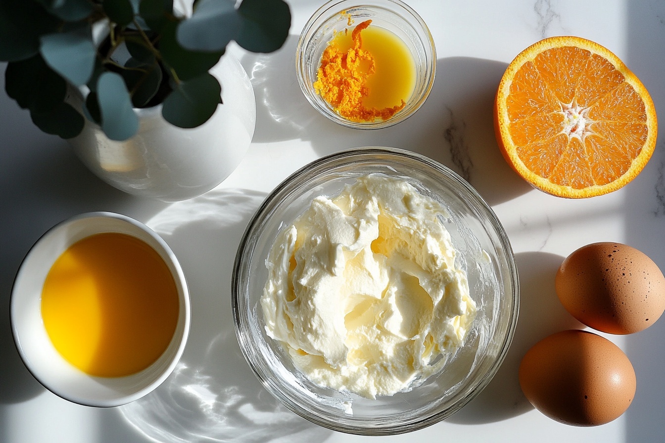 Single white plate showcasing a close-up view of one creamy orange mousse dessert served in a clear glass, topped with a generous swirl of fluffy whipped cream and garnished with a vibrant, glossy orange slice, the smooth and airy texture of the mousse revealed through the glass, natural lighting highlighting the delicate orange speckles in the mousse, set against a white marble surface, styled like an individual food blog serving, photo taken with an iphone --ar 4:5 --v 7