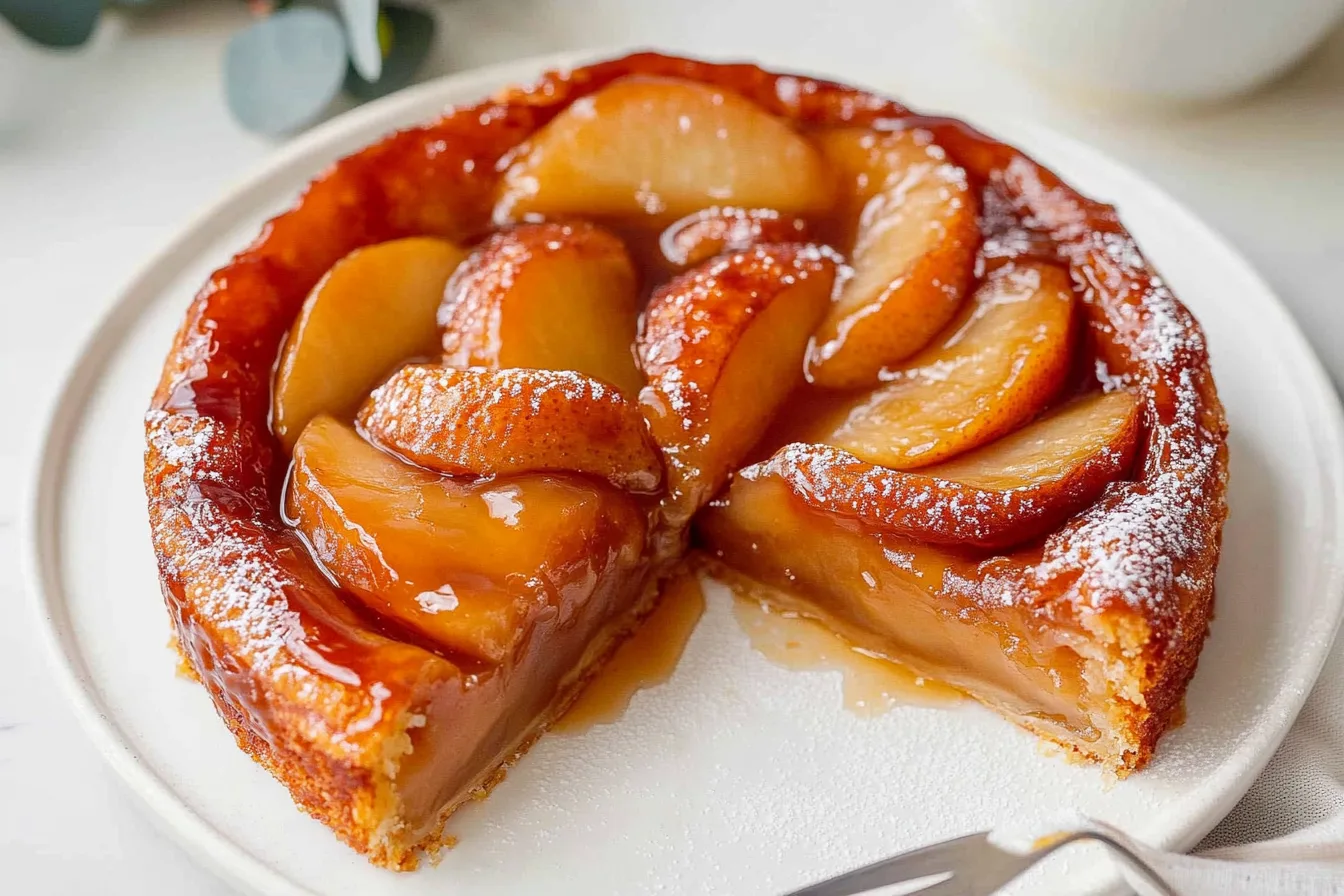 Classic Pear Tarte Tatin Recipe with Caramelized Cinnamon Pears 6 A large white mixing bowl filled to the brim with perfectly peeled and quartered fresh pears, each piece showing smooth creamy white flesh with gentle blushes of natural pear skin color, a small white cup pouring a light syrup or lemon juice over the pears to keep them fresh, all beautifully arranged to highlight the freshness and natural texture of the fruit, shot from a professional 3/4 angle with a pristine white marble background and soft natural daylight streaming in, emphasizing the clean and elegant simplicity of the preparation process, styled as a gourmet kitchen moment. REALISTIC STYLE IMAGE| TAGS: High-end food photography, clean composition, dramatic lighting, luxurious, elegant, mouth-watering, indulgent, gourmet | CAMERA: Nikon Z7 | FOCAL LENGTH: 50mm | SHOT TYPE: Close-up | COMPOSITION: 3/4 angle | LIGHTING: Soft directional light | PRODUCTION: Food Stylist | TIME: Daytime I LOCATION TYPE: Kitchen near windows --stylize 150 --ar 3:2