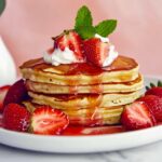 Thick & Fluffy Strawberry Banana Pancakes with Homemade Strawberry Syrup Recipe