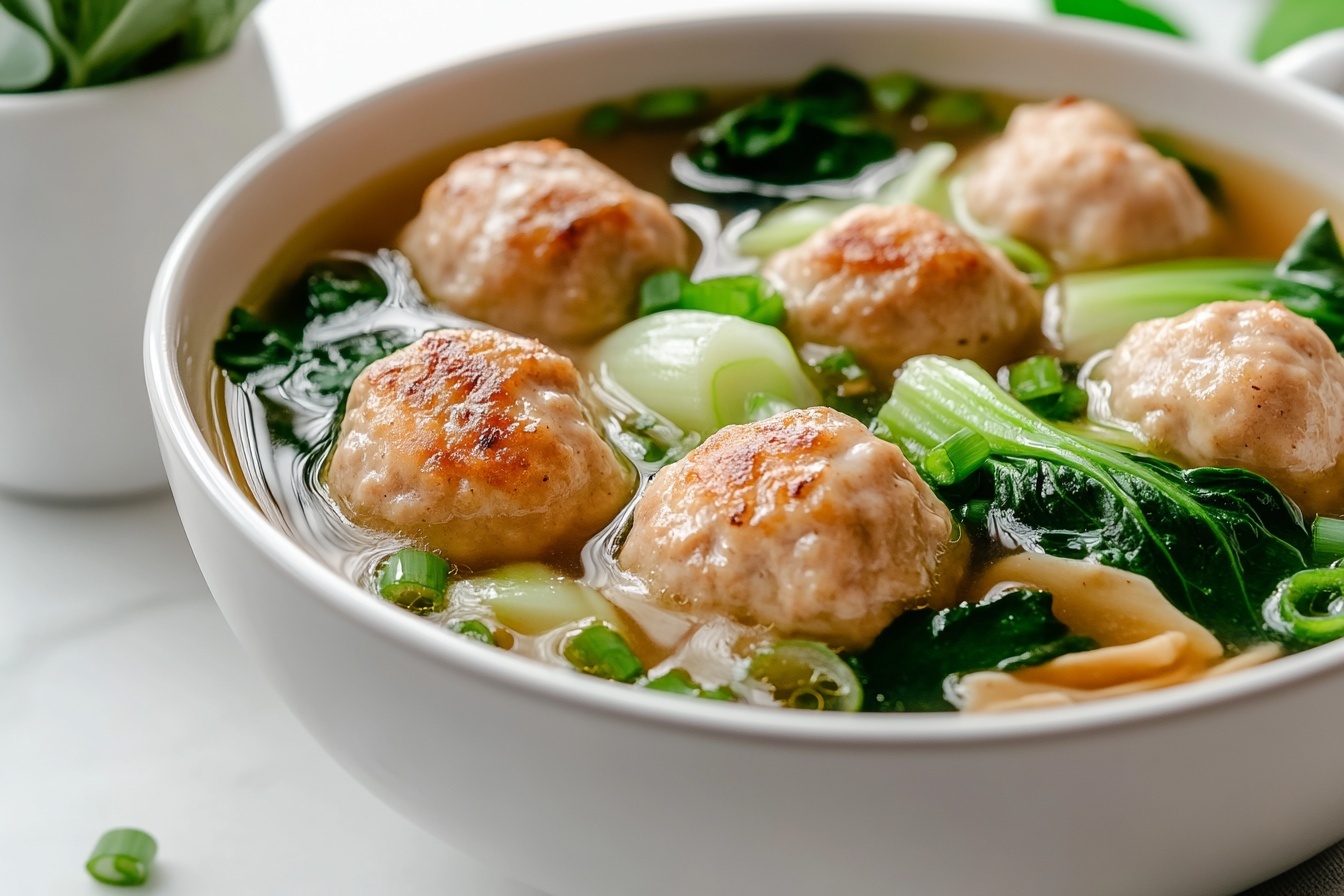 Ginger Chicken Meatball Soup with Bok Choy Recipe