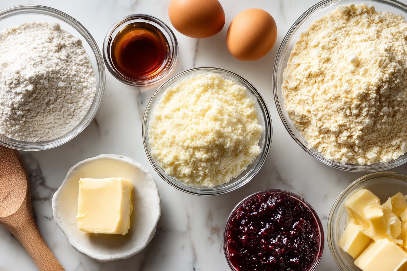 A single square slice of layered dessert bar on a white plate, angled close-up to reveal a crumbly golden crust base, a thick middle layer of vibrant raspberry filling, topped with a smooth white icing sprinkled with colorful, small round and rod-shaped sprinkles, highlighting the texture contrast between soft filling and firm crust, with a fresh strawberry placed beside the slice, all set on a white marble surface under soft natural light, styled as an elegant, mouth-watering individual serving from a food blog. REALISTIC STYLE IMAGE| TAGS: High-end food photography, clean composition, dramatic lighting, luxurious, elegant, mouth-watering, indulgent, gourmet | CAMERA: Nikon Z7 | FOCAL LENGTH: 50mm | SHOT TYPE: Close-up | COMPOSITION: 3/4 angle | LIGHTING: Soft directional light | PRODUCTION: Food Stylist | TIME: Daytime I LOCATION TYPE: Kitchen near windows --stylize 150 --ar 3:2