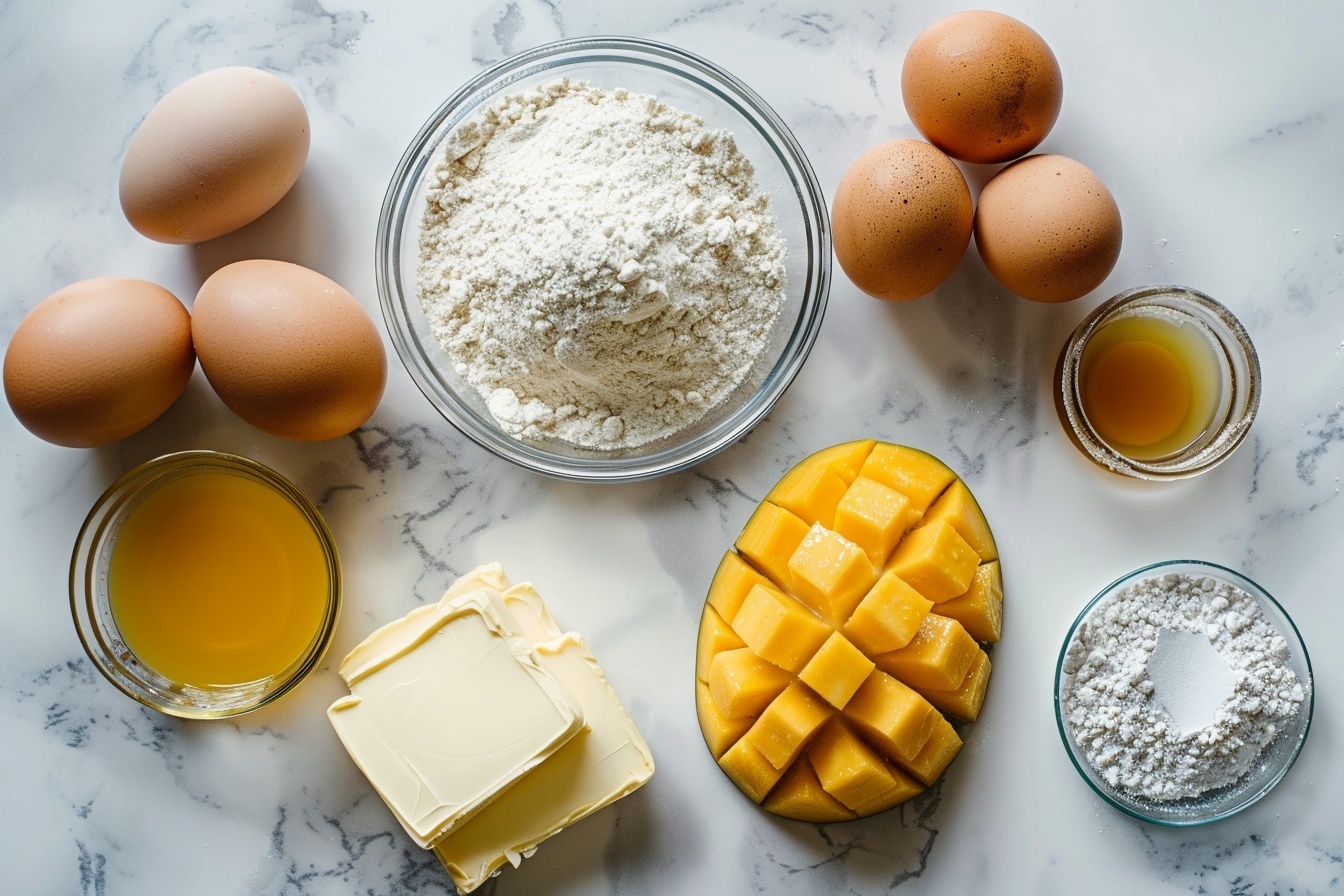 Single slice of layered coconut mango cake on a white plate, showing detailed cross-section of moist yellow sponge cake layered with creamy white frosting and mango pieces; topped with fresh mango chunks and shredded coconut flakes, arranged elegantly with a slight angle to reveal texture and layers clearly, placed on a white marble surface with natural soft directional daylight, styled as a high-end food blog presentation. REALISTIC STYLE IMAGE| TAGS: High-end food photography, clean composition, dramatic lighting, luxurious, elegant, mouth-watering, indulgent, gourmet | CAMERA: Nikon Z7 | FOCAL LENGTH: 50mm | SHOT TYPE: Close-up | COMPOSITION: 3/4 angle | LIGHTING: Soft directional light | PRODUCTION: Food Stylist | TIME: Daytime I LOCATION TYPE: Kitchen near windows --stylize 150 --ar 3:2