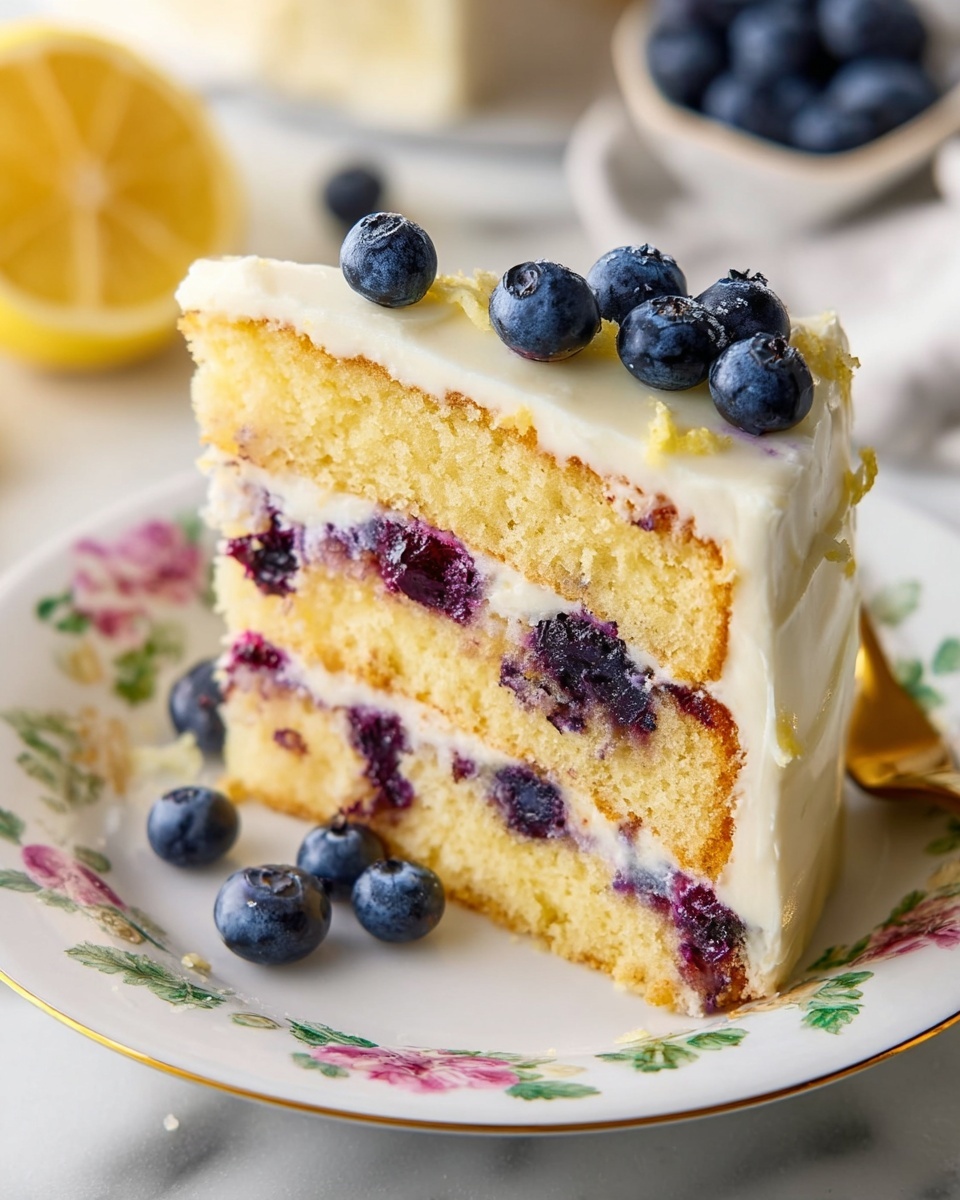 An entire round lemon cake covered in smooth, creamy pale yellow frosting, decorated elegantly with a full ring of fresh blueberries around the top edge, sitting on a pristine white cake stand against a white marble kitchen background. The cake is whole and uncut, with delicate textured frosting swirls visible on the sides and subtle hints of zest incorporated into the decoration. Natural soft directional daylight illuminates the scene, highlighting the fresh fruit and rich frosting in a luxurious, gourmet presentation reminiscent of a high-end food magazine hero shot. REALISTIC STYLE IMAGE| TAGS: High-end food photography, clean composition, dramatic lighting, luxurious, elegant, mouth-watering, indulgent, gourmet | CAMERA: Nikon Z7 | FOCAL LENGTH: 50mm | SHOT TYPE: Close-up | COMPOSITION: 3/4 angle | LIGHTING: Soft directional light | PRODUCTION: Food Stylist | TIME: Daytime I LOCATION TYPE: Kitchen near windows --stylize 150 --ar 4:5