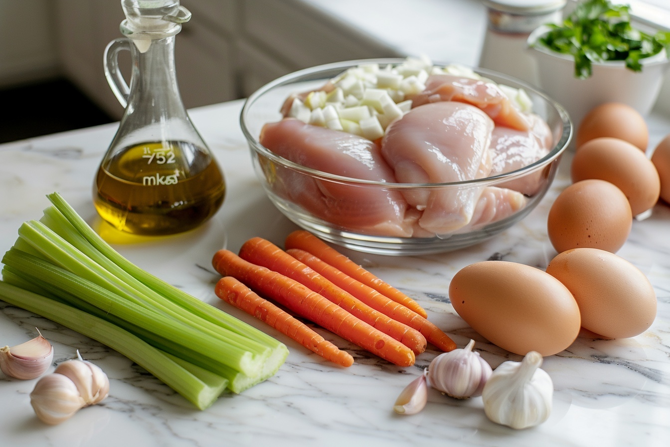Single white bowl filled with a hearty, creamy chicken and orzo soup, showcasing tender shredded chicken pieces, small diced carrots, celery, translucent onions, and bright green dill sprinkled on top. The close-up 3/4 angle spotlights the rich broth's texture with the plump orzo pasta nestled throughout, steam rising gently, served on a white marble surface with natural daylight filtering in, styled elegantly as a comforting gourmet plated serving. REALISTIC STYLE IMAGE| TAGS: High-end food photography, clean composition, dramatic lighting, luxurious, elegant, mouth-watering, indulgent, gourmet | CAMERA: Nikon Z7 | FOCAL LENGTH: 50mm | SHOT TYPE: Close-up | COMPOSITION: 3/4 angle | LIGHTING: Soft directional light | PRODUCTION: Food Stylist | TIME: Daytime I LOCATION TYPE: Kitchen near windows --stylize 150  --ar 4:5