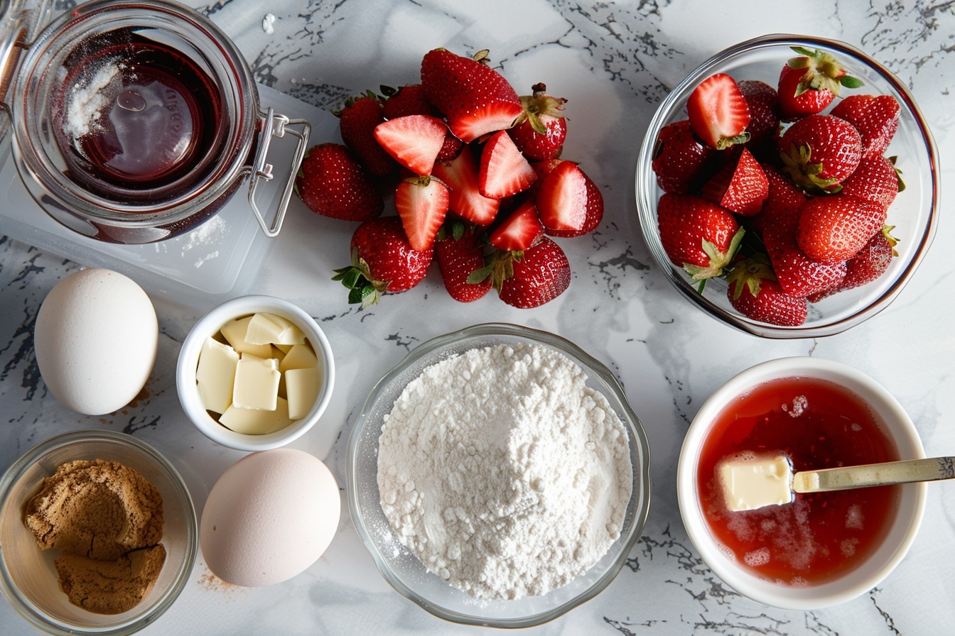 Single white plate presenting one serving of a freshly baked strawberry filled cookie with a visible soft and crumbly texture, topped with vibrant chunks of glazed strawberries and a delicate drizzle of white icing, a small portion broken off to reveal the moist interior and fruit filling, arranged elegantly on a white marble background, close-up angle emphasizing the juicy strawberry filling and crumbly cookie layers, natural soft directional daylight highlighting the glossy glaze and sugar crumble details, styled like a gourmet dessert ready to eat, capturing the inviting texture and freshness of the treat. REALISTIC STYLE IMAGE| TAGS: High-end food photography, clean composition, dramatic lighting, luxurious, elegant, mouth-watering, indulgent, gourmet | CAMERA: Nikon Z7 | FOCAL LENGTH: 50mm | SHOT TYPE: Close-up | COMPOSITION: 3/4 angle | LIGHTING: Soft directional light | PRODUCTION: Food Stylist | TIME: Daytime I LOCATION TYPE: Kitchen near windows --stylize 150  --ar 4:5