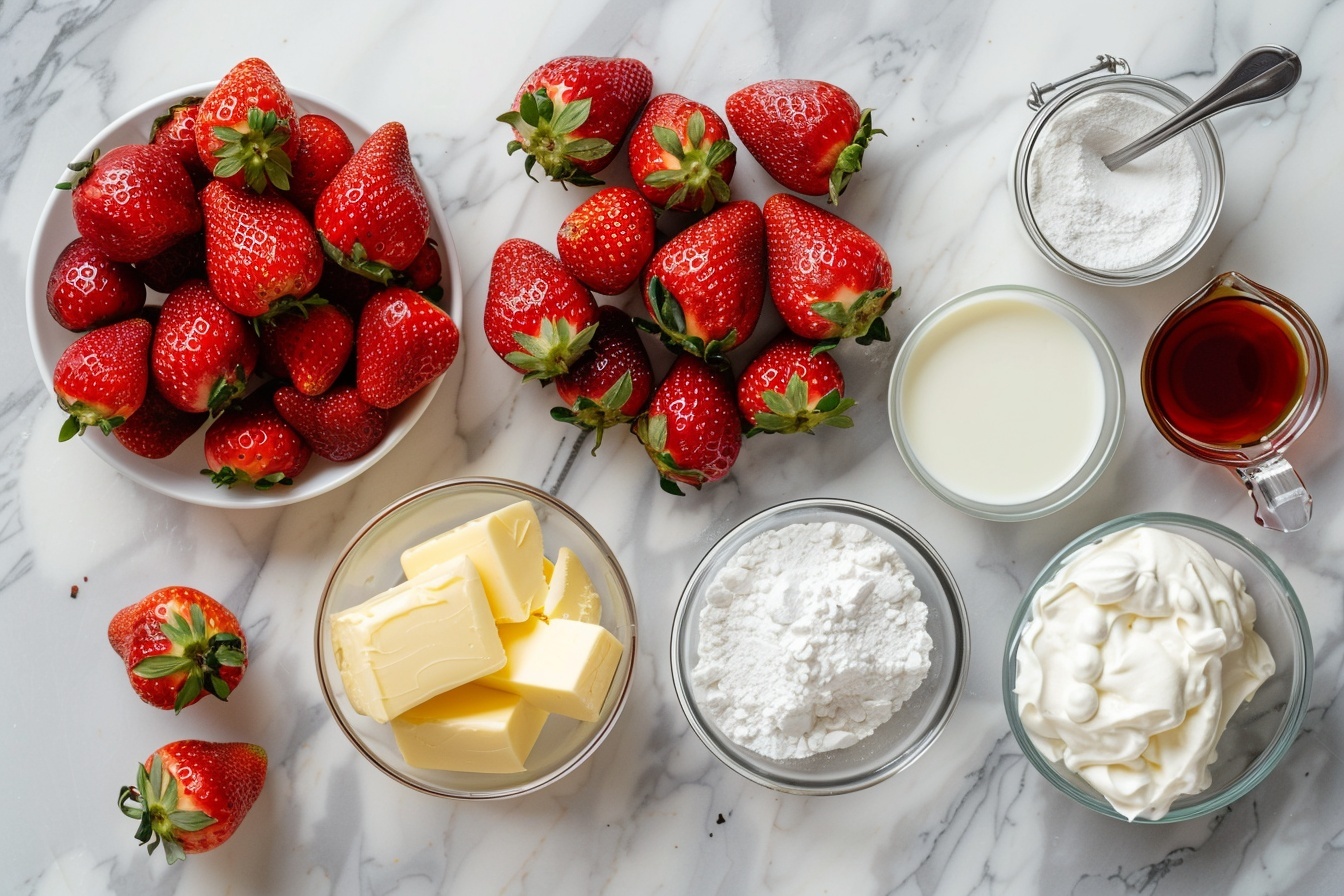 Cheesecake Deviled Strawberries Recipe 5 Single white plate featuring one stuffed strawberry dessert, showcasing a juicy ripe strawberry halved and filled with a smooth, creamy ricotta mixture, topped with the strawberry cap slightly tilted to reveal the airy, textured filling inside, fine powdered sugar lightly dusted atop, nestled on a pristine white marble background, close-up angle emphasizing the contrast between the vibrant red fruit and the soft white filling, styled elegantly as an individual serving, gentle natural light highlighting freshness and detail, luxurious and mouth-watering presentation ready to eat REALISTIC STYLE IMAGE| TAGS: High-end food photography, clean composition, dramatic lighting, luxurious, elegant, mouth-watering, indulgent, gourmet | CAMERA: Nikon Z7 | FOCAL LENGTH: 50mm | SHOT TYPE: Close-up | COMPOSITION: 3/4 angle | LIGHTING: Soft directional light | PRODUCTION: Food Stylist | TIME: Daytime I LOCATION TYPE: Kitchen near windows --stylize 150 --ar 4:5