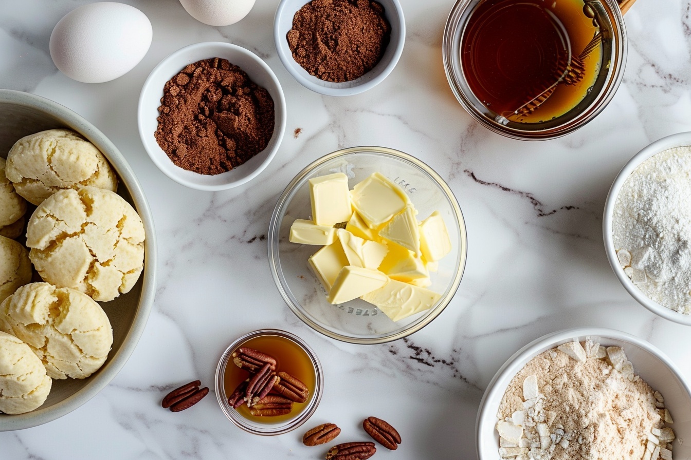 Whole sticky pecan pull-apart bread in a white round ceramic plate, each section generously coated in glossy caramel glaze with chopped pecans evenly sprinkled on top, the complete ring-shaped bundt of soft, sticky sweet bread showcased as one impressive indulgent loaf, photographed in a professional food styling setup on a white marble countertop with natural light enhancing the rich caramel tones and textures, presented as a luxurious and gourmet hero food shot. REALISTIC STYLE IMAGE| TAGS: High-end food photography, clean composition, dramatic lighting, luxurious, elegant, mouth-watering, indulgent, gourmet | CAMERA: Nikon Z7 | FOCAL LENGTH: 50mm | SHOT TYPE: Close-up | COMPOSITION: 3/4 angle | LIGHTING: Soft directional light | PRODUCTION: Food Stylist | TIME: Daytime I LOCATION TYPE: Kitchen near windows --stylize 150 --ar 4:5