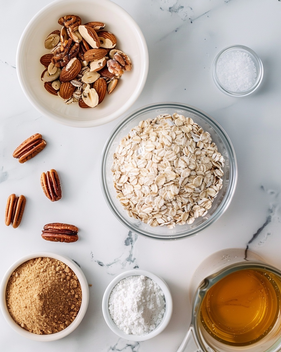 Single white bowl filled with a close-up of a generous serving of homemade granola featuring visible clusters of toasted oats, crunchy pecans, and dried cranberries, showing the textured mix with a slight shine of honey glaze and nuts, all resting on a pristine white marble surface, natural soft directional daylight highlighting the rustic, wholesome ingredients in an intimate food blog style presentation. REALISTIC STYLE IMAGE| TAGS: High-end food photography, clean composition, dramatic lighting, luxurious, elegant, mouth-watering, indulgent, gourmet | CAMERA: Nikon Z7 | FOCAL LENGTH: 50mm | SHOT TYPE: Close-up | COMPOSITION: 3/4 angle | LIGHTING: Soft directional light | PRODUCTION: Food Stylist | TIME: Daytime I LOCATION TYPE: Kitchen near windows --stylize 150  --ar 4:5