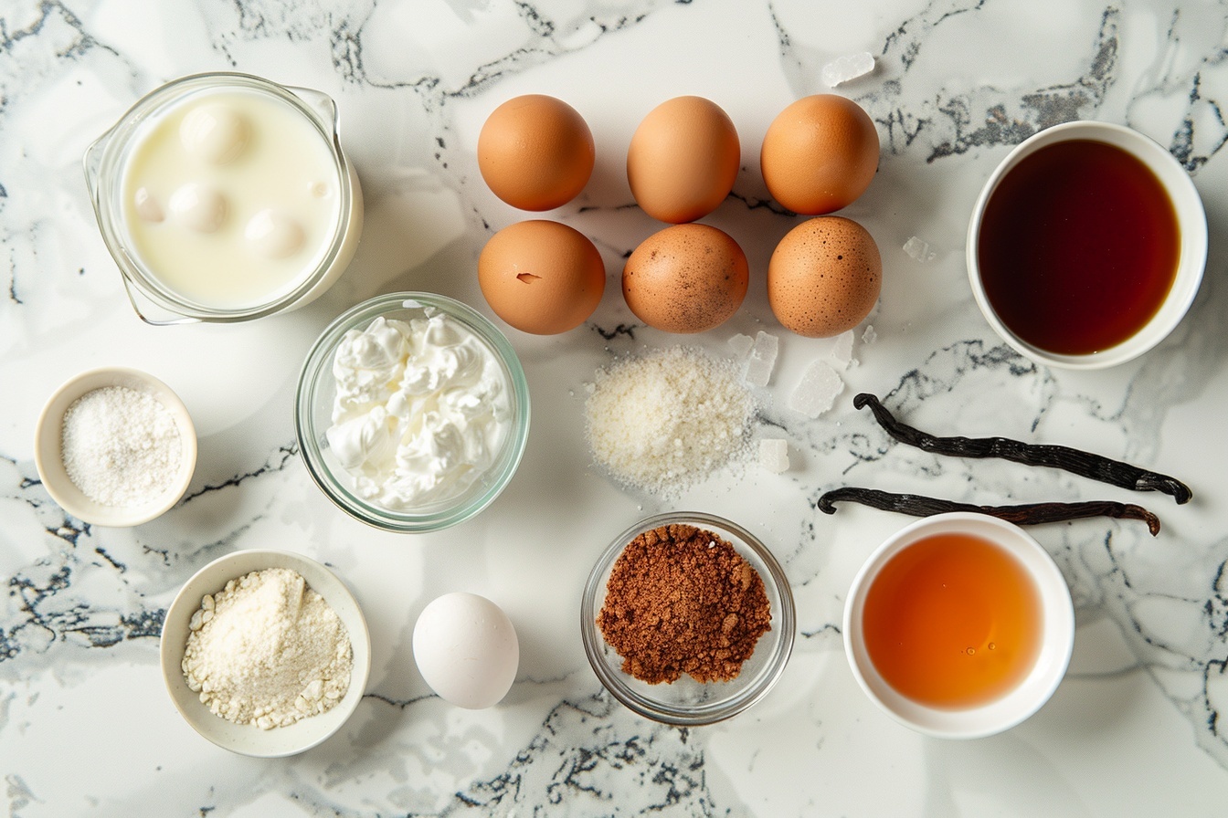 A pristine white ceramic serving tray holding multiple glass ramekins filled with perfectly caramelized crème brûlée, each topped with a glossy, amber hard caramel crust shining under soft natural light. The rich, creamy custard beneath the caramel layer is visible, showcasing the smooth and silky texture. The ramekins are arranged neatly on a white marble countertop with subtle reflections, exuding a luxurious and indulgent feel. This professional food photography highlights the dessert's elegance and gourmet quality, styled meticulously for an inviting, mouth-watering presentation. REALISTIC STYLE IMAGE | TAGS: High-end food photography, clean composition, dramatic lighting, luxurious, elegant, mouth-watering, indulgent, gourmet | CAMERA: Nikon Z7 | FOCAL LENGTH: 50mm | SHOT TYPE: Close-up | COMPOSITION: 3/4 angle | LIGHTING: Soft directional light | PRODUCTION: Food Stylist | TIME: Daytime | LOCATION TYPE: Kitchen near windows --stylize 150 --ar 4:5