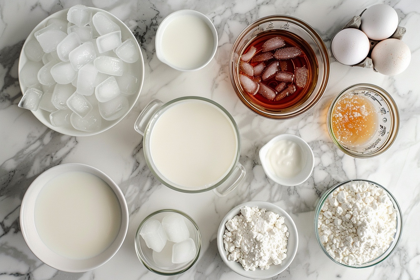 Single white ceramic glass filled with a creamy pink rose milk drink, layered with delicate ice cubes floating on top, garnished with crushed rose petals and a vibrant edible pink flower on the rim, two slender pink straws inserted elegantly, close-up angled shot revealing the smooth texture and subtle pink gradient inside the glass, placed on a white marble surface with soft natural daylight emphasizing the refreshing and indulgent nature of the beverage, styled as a single plated serving from a gourmet food blog. REALISTIC STYLE IMAGE| TAGS: High-end food photography, clean composition, dramatic lighting, luxurious, elegant, mouth-watering, indulgent, gourmet | CAMERA: Nikon Z7 | FOCAL LENGTH: 50mm | SHOT TYPE: Close-up | COMPOSITION: 3/4 angle | LIGHTING: Soft directional light | PRODUCTION: Food Stylist | TIME: Daytime I LOCATION TYPE: Kitchen near windows --stylize 150 --ar 4:5
