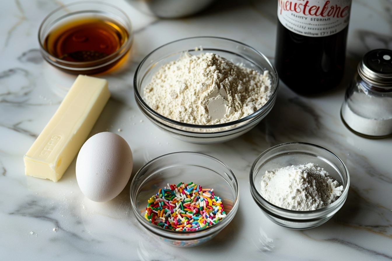 Funfetti Shortbread Sandwich Cookies with Frosting Recipe 5 Single white plate displaying one vibrant sprinkled cookie sandwich with scalloped edges, filled with a thick, smooth layer of deep red velvet frosting topped with a few colorful sprinkles, angled to reveal the cookie’s crisp, buttery texture and the creamy interior filling, all set on a white marble surface, naturally lit to emphasize color contrast and fine details, styled elegantly for a high-end food blog presentation. REALISTIC STYLE IMAGE| TAGS: High-end food photography, clean composition, dramatic lighting, luxurious, elegant, mouth-watering, indulgent, gourmet | CAMERA: Nikon Z7 | FOCAL LENGTH: 50mm | SHOT TYPE: Close-up | COMPOSITION: 3/4 angle | LIGHTING: Soft directional light | PRODUCTION: Food Stylist | TIME: Daytime I LOCATION TYPE: Kitchen near windows --stylize 150 --ar 4:5