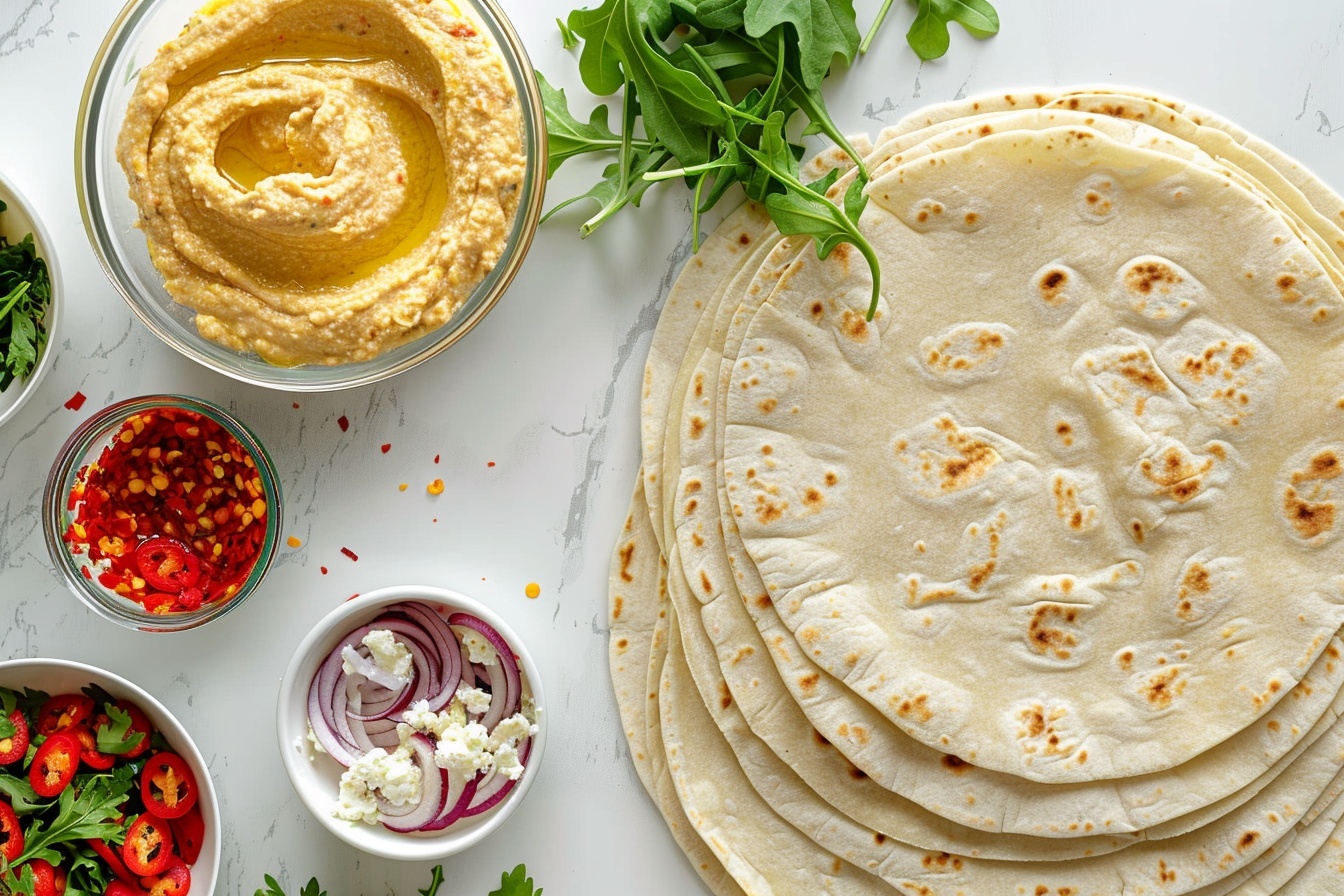 Single white plate showcasing one neatly sliced tortilla pinwheel, revealing rolled layers of soft flatbread filled with creamy cheese, fresh spinach leaves, and vibrant roasted red peppers, garnished delicately with parsley sprigs scattered around the plate, close-up angled shot emphasizing the texture contrast between the smooth cheese and tender vegetables, set on a white marble background, styled like a gourmet appetizer, natural soft directional lighting highlighting the freshness and inviting colors, intimate plating as seen in a high-end food blog. REALISTIC STYLE IMAGE| TAGS: High-end food photography, clean composition, dramatic lighting, luxurious, elegant, mouth-watering, indulgent, gourmet | CAMERA: Nikon Z7 | FOCAL LENGTH: 50mm | SHOT TYPE: Close-up | COMPOSITION: 3/4 angle | LIGHTING: Soft directional light | PRODUCTION: Food Stylist | TIME: Daytime I LOCATION TYPE: Kitchen near windows --stylize 150  --ar 4:5