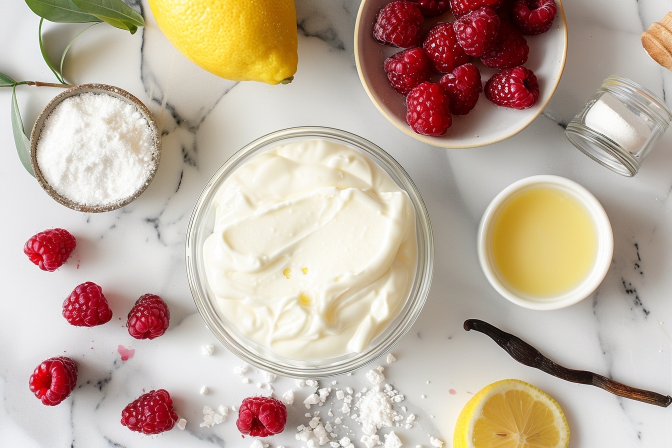 A single white plate holding one close-up serving of frozen yogurt bites mixed with vibrant red raspberry pieces, showcasing the creamy texture of the yogurt and the bright seeded interior of the berries. The frozen treat is slightly frosted, emphasizing its chilled freshness, with a few whole raspberries artfully placed on top and around for garnish. The shot is angled to reveal the smooth, icy surfaces and embedded fruit, set against a white marble background under soft natural daylight, evoking a fresh and healthy indulgence, styled elegantly as a gourmet snack. REALISTIC STYLE IMAGE| TAGS: High-end food photography, clean composition, dramatic lighting, luxurious, elegant, mouth-watering, indulgent, gourmet | CAMERA: Nikon Z7 | FOCAL LENGTH: 50mm | SHOT TYPE: Close-up | COMPOSITION: 3/4 angle | LIGHTING: Soft directional light | PRODUCTION: Food Stylist | TIME: Daytime I LOCATION TYPE: Kitchen near windows --stylize 150  --ar 4:5