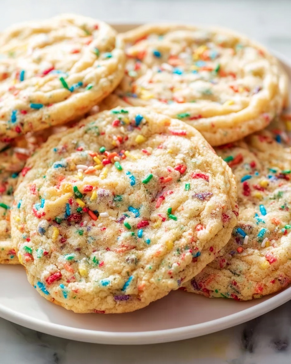 A large white oval ceramic serving tray filled with a dozen freshly baked soft sugar cookies generously studded with colorful rainbow sprinkles, arranged closely to showcase their slightly golden edges and delicate, chewy texture, natural light highlighting the sprinkle colors and subtle shadows on a pristine white marble kitchen countertop, styled to emphasize the inviting, homemade comfort of the entire batch. REALISTIC STYLE IMAGE| TAGS: High-end food photography, clean composition, dramatic lighting, luxurious, elegant, mouth-watering, indulgent, gourmet | CAMERA: Nikon Z7 | FOCAL LENGTH: 50mm | SHOT TYPE: Close-up | COMPOSITION: 3/4 angle | LIGHTING: Soft directional light | PRODUCTION: Food Stylist | TIME: Daytime I LOCATION TYPE: Kitchen near windows --stylize 150 --ar 4:5
