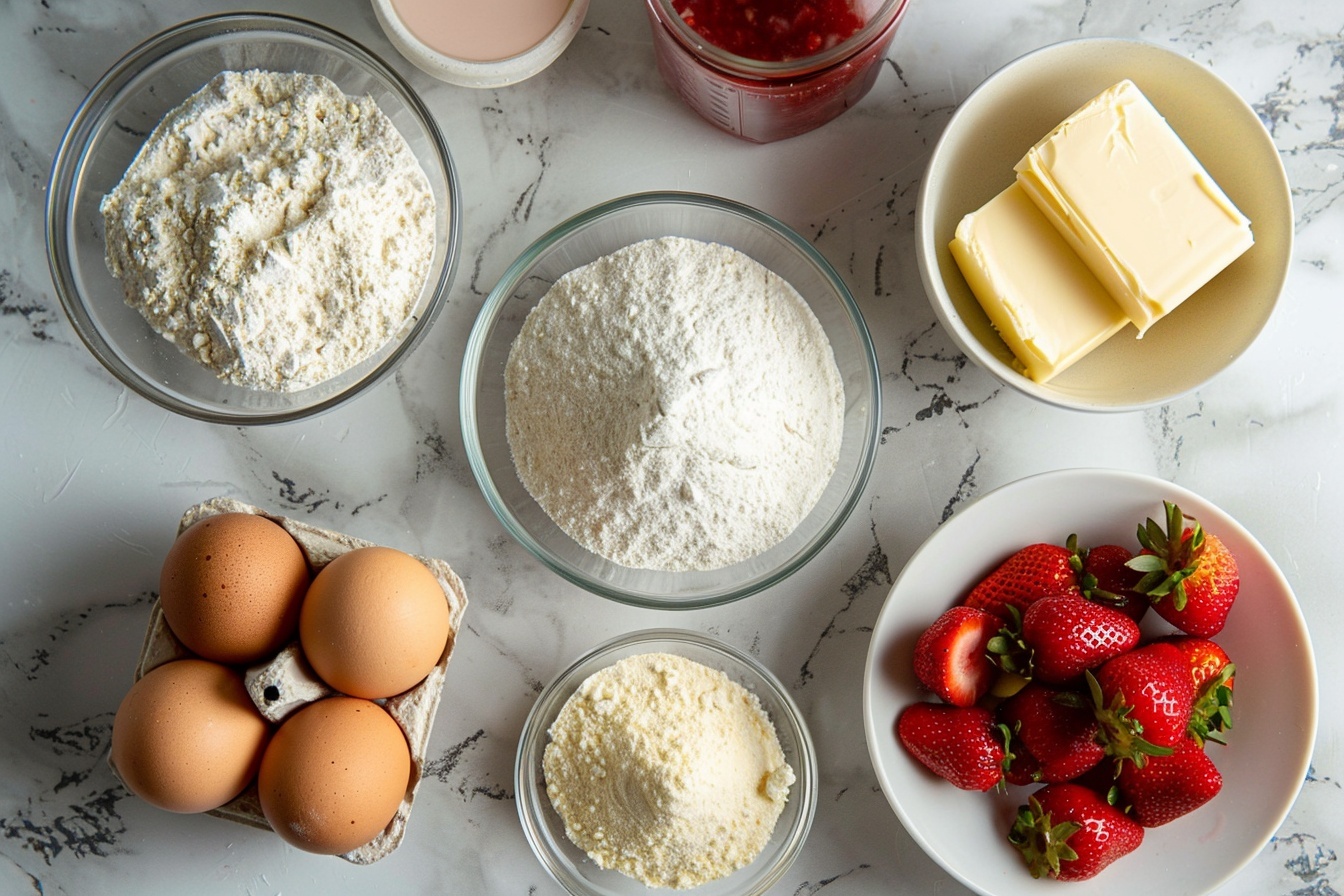 Single white plate presenting one thick slice of moist strawberry loaf cake, showcasing the soft crumb infused with whole, juicy strawberries and a delicate sugary glaze dripping down the edges, highlighting the vibrant red fruit contrast against the pale cake interior, close-up angled view emphasizing texture and freshness, set on a white marble surface with natural daylight streaming in, styled elegantly to evoke a gourmet, indulgent treat ready to be enjoyed, REALISTIC STYLE IMAGE| TAGS: High-end food photography, clean composition, dramatic lighting, luxurious, elegant, mouth-watering, indulgent, gourmet | CAMERA: Nikon Z7 | FOCAL LENGTH: 50mm | SHOT TYPE: Close-up | COMPOSITION: 3/4 angle | LIGHTING: Soft directional light | PRODUCTION: Food Stylist | TIME: Daytime I LOCATION TYPE: Kitchen near windows --stylize 150 --ar 4:5