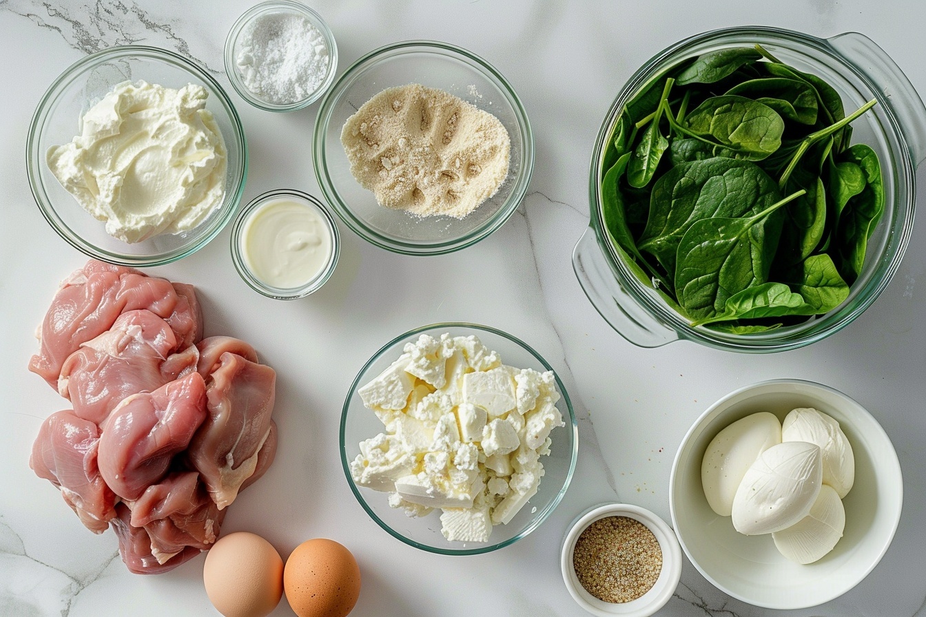 Single white ceramic plate with a generous portion of creamy spinach and chicken casserole, showing a cross-section that reveals tender white chicken chunks nestled in a rich, cheesy spinach sauce, topped with a golden-brown layer of melted mozzarella and parmesan cheese sprinkled with finely chopped fresh parsley, close-up 3/4 angle highlighting the smooth and bubbling interior textures, plated on a white marble surface with soft natural daylight streaming in from a nearby window, styled elegantly for a gourmet food blog presentation. REALISTIC STYLE IMAGE| TAGS: High-end food photography, clean composition, dramatic lighting, luxurious, elegant, mouth-watering, indulgent, gourmet | CAMERA: Nikon Z7 | FOCAL LENGTH: 50mm | SHOT TYPE: Close-up | COMPOSITION: 3/4 angle | LIGHTING: Soft directional light | PRODUCTION: Food Stylist | TIME: Daytime I LOCATION TYPE: Kitchen near windows --stylize 150  --ar 4:5