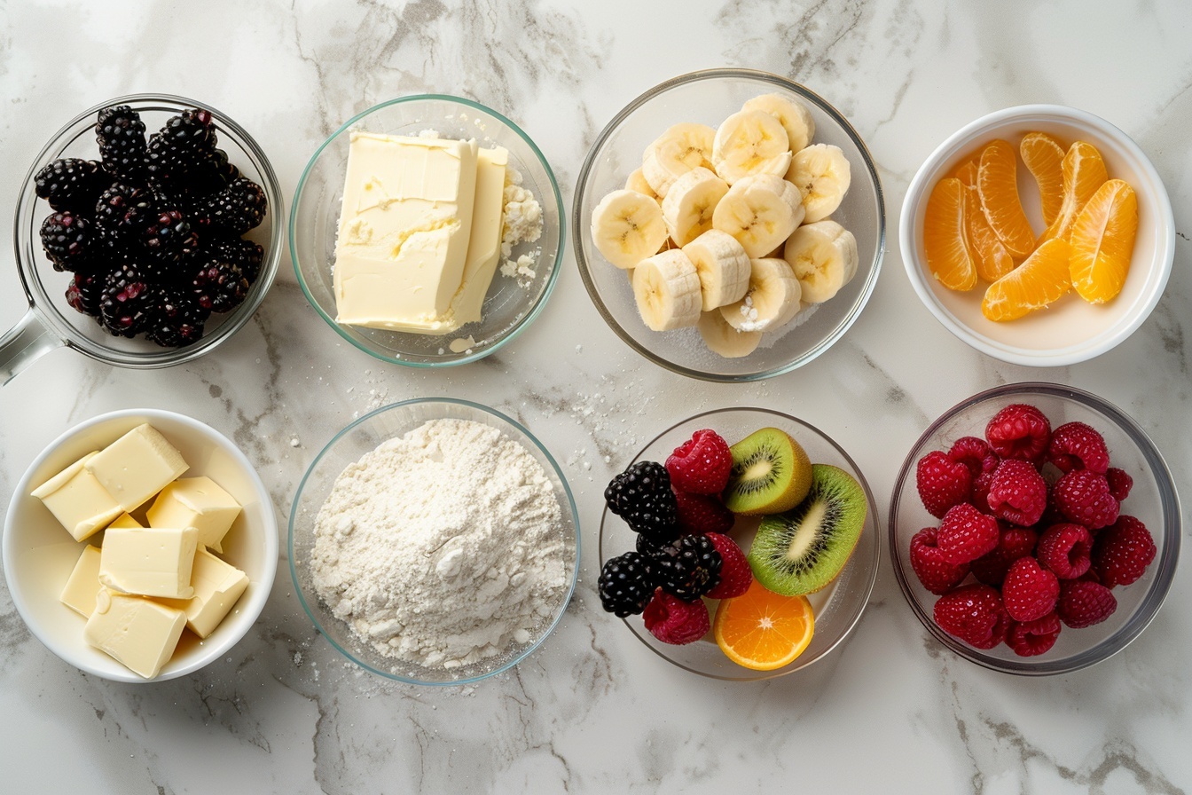 Fruit Pizza Cookies Recipe 5 Single white plate displaying one fruit tartlet with a crumbly golden shortbread base topped with a smooth, creamy layer of white filling, crowned with vibrant fresh fruit including plump raspberries, juicy blueberries, bright green kiwi chunks, glossy mandarin orange segments, and a halved strawberry showing its juicy interior, angled close-up revealing the textured shortbread base and luscious filling beneath the colorful fruit, all set on a white marble surface with natural soft directional light enhancing the fresh, inviting textures, styled like a gourmet food blog serving. REALISTIC STYLE IMAGE| TAGS: High-end food photography, clean composition, dramatic lighting, luxurious, elegant, mouth-watering, indulgent, gourmet | CAMERA: Nikon Z7 | FOCAL LENGTH: 50mm | SHOT TYPE: Close-up | COMPOSITION: 3/4 angle | LIGHTING: Soft directional light | PRODUCTION: Food Stylist | TIME: Daytime I LOCATION TYPE: Kitchen near windows --stylize 150 --ar 4:5