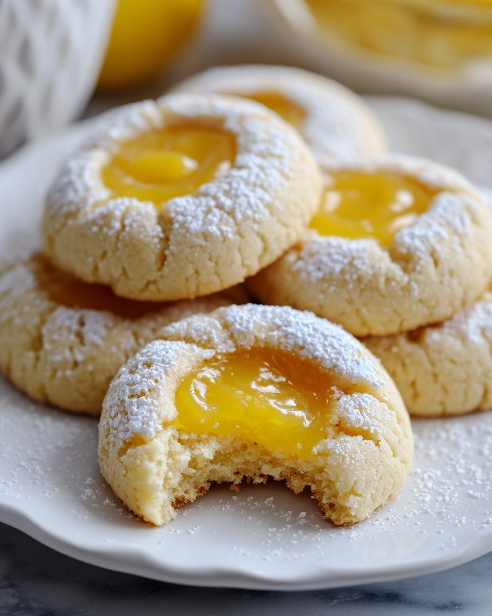 A large white oval ceramic serving tray beautifully arranged with a generous batch of lemon thumbprint cookies, each cookie perfectly round with a soft golden base and a glossy, swirled lemon curd filling in the center, lightly dusted with powdered sugar to enhance their delicate texture. The cookies are surrounded by fresh lemon slices artfully placed on the tray, bringing a vibrant yellow contrast to the soft cookie tones. The setting is on a pristine white marble kitchen countertop, natural soft light streaming from nearby windows highlighting the glossy sheen of the lemon curd and the fine crumb of the cookies, creating an elegant and inviting gourmet presentation. REALISTIC STYLE IMAGE | TAGS: High-end food photography, clean composition, dramatic lighting, luxurious, elegant, mouth-watering, indulgent, gourmet | CAMERA: Nikon Z7 | FOCAL LENGTH: 50mm | SHOT TYPE: Close-up | COMPOSITION: 3/4 angle | LIGHTING: Soft directional light | PRODUCTION: Food Stylist | TIME: Daytime | LOCATION TYPE: Kitchen near windows --stylize 150 --ar 4:5