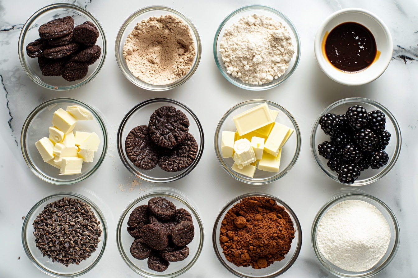 A single slice of elegant layered blackberry mousse cake on a pristine white plate placed on white marble, the cross-section revealing a rich chocolate crust base, a thick berry mousse layer with light purple hue, and a smooth creamy white top layer, crowned with glossy deep purple blackberry glaze dripping slightly over the edges, fresh plump blackberries dusted with powdered sugar, and a delicate sprig of small white flowers and rosemary adding contrast and freshness, captured in a close-up shot from a 3/4 angle highlighting the smooth textures and vibrant colors, soft directional natural daylight pouring in from a nearby window, styled beautifully as a gourmet dessert ready to be enjoyed. REALISTIC STYLE IMAGE| TAGS: High-end food photography, clean composition, dramatic lighting, luxurious, elegant, mouth-watering, indulgent, gourmet | CAMERA: Nikon Z7 | FOCAL LENGTH: 50mm | SHOT TYPE: Close-up | COMPOSITION: 3/4 angle | LIGHTING: Soft directional light | PRODUCTION: Food Stylist | TIME: Daytime I LOCATION TYPE: Kitchen near windows --stylize 150  --ar 4:5